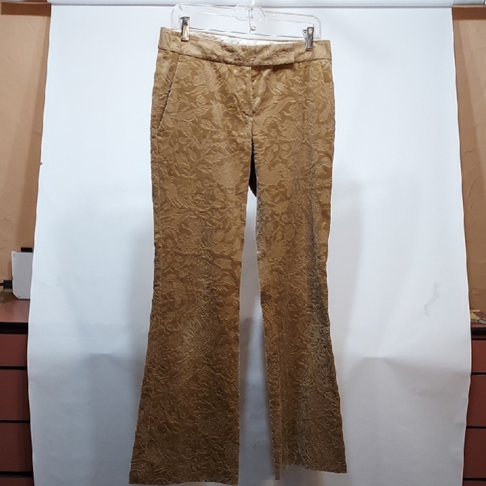 Theory Tan Floral Boot Cut Pants